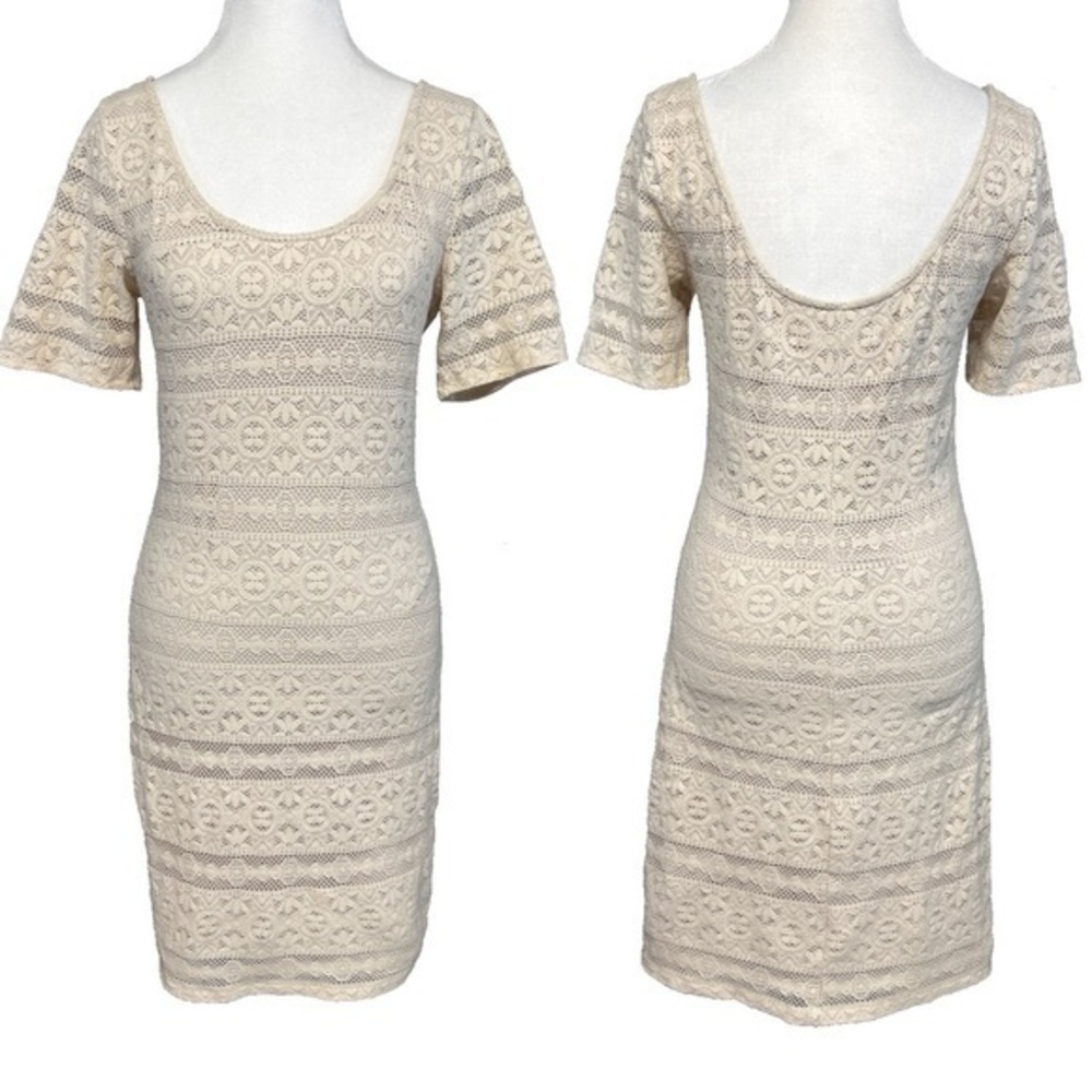 Abercrombie & Fitch Cream Lace Bodycon Stretch Dress Large
